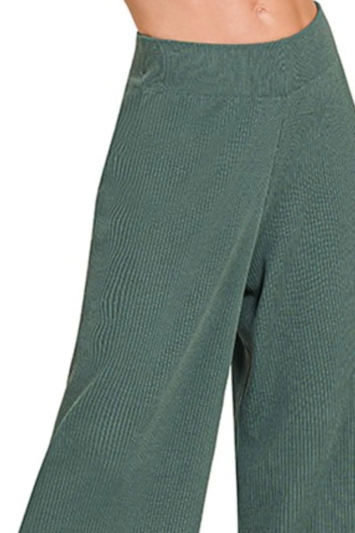 Wide-Leg Sweater Pants – High-Rise Knit Comfort in Sage Green